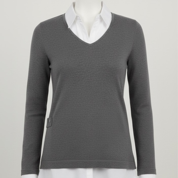Grey Top Shirt with a white collar size S - Picture 3 of 5